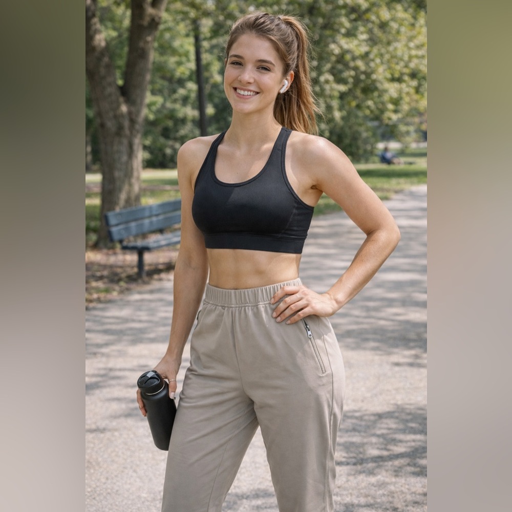 Women’s Beige designer joggers with zipper pockets